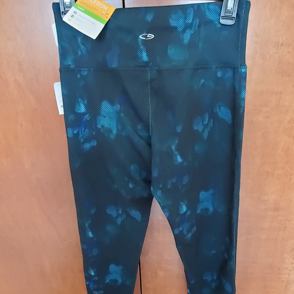 New, High Waist Work Out Capris, Shades of Blue